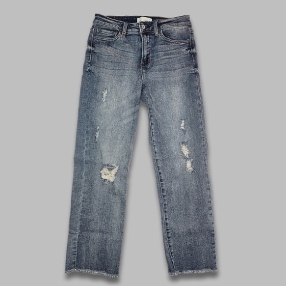 Vervet Distressed Jeans Frayed Raw-Cut Hem 5-Pockets Stretch Denim Blue W29/26 - Picture 1 of 4